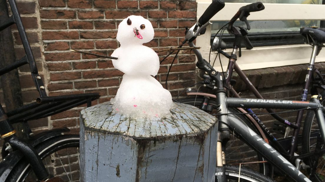 Minuscuul sneeuwpopje in Utrecht op 16 december.