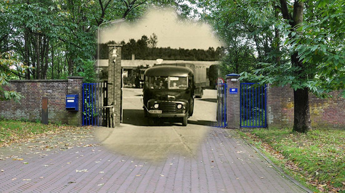 Gecombineerde foto's van de huidige poort en de poort die al voor de oorlog in gebruik was.