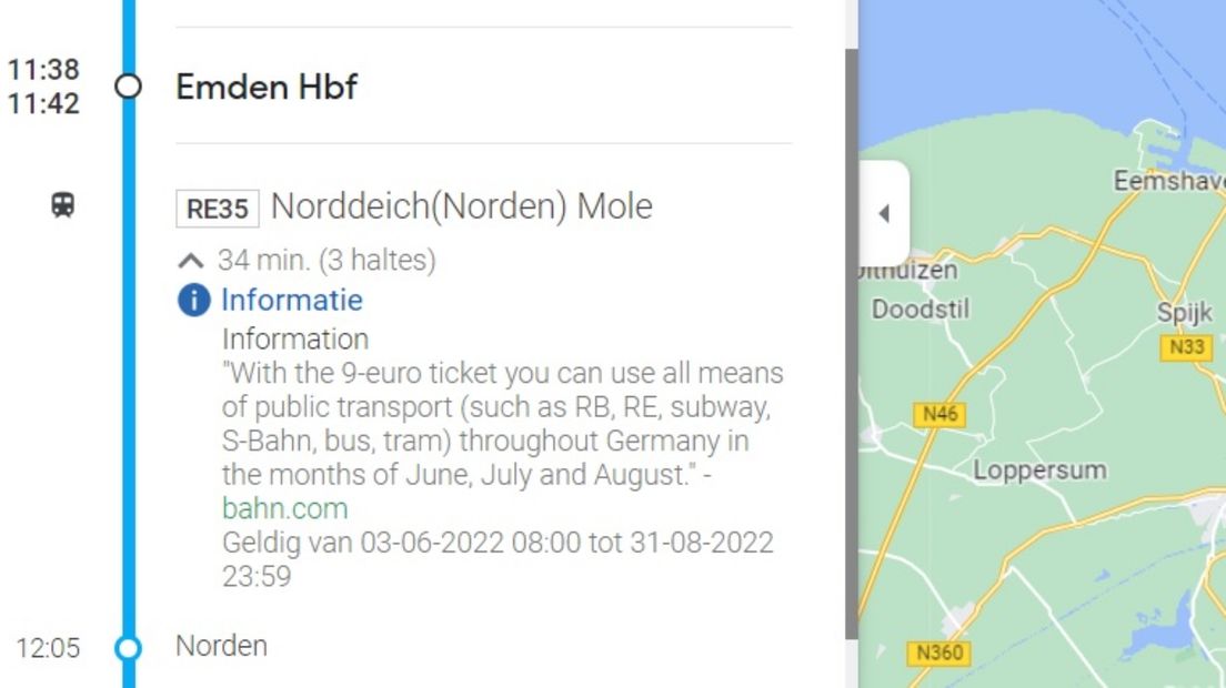 In Google Maps is te zien of je korting geldt