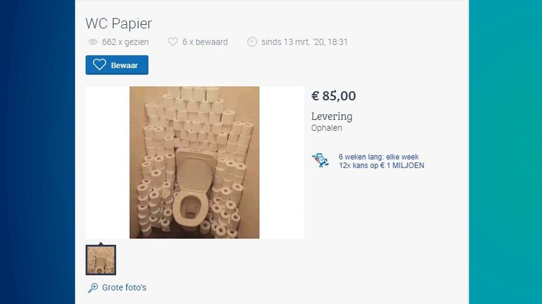 Wc-papier op? 'Limited edition wc-papier' wordt aangeboden op Marktplaats!