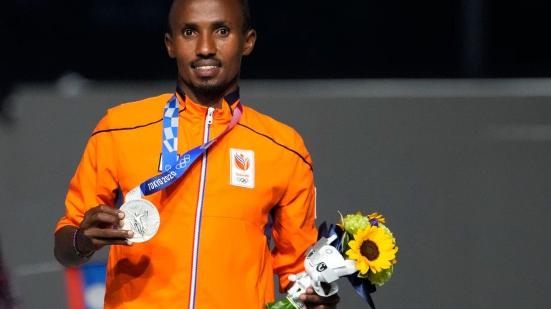 Nageeye na afloop van de marathon op de Olympische Spelen.