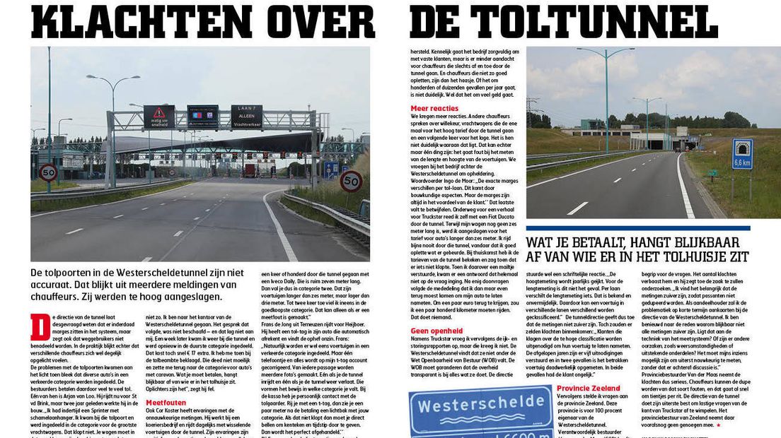 Het toltunnel-artikel in Truckstarmagazine
