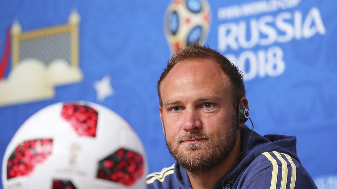 Granqvist op 2 juli tijdens een persconferentie op het WK in Rusland.