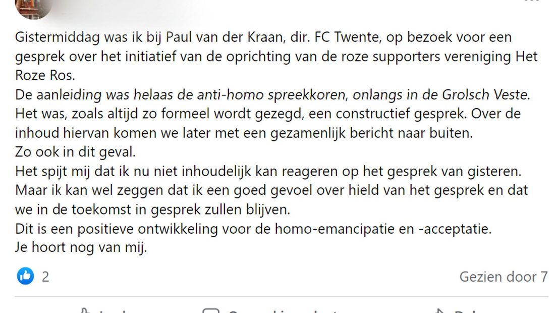 Bericht Facebook Roze Ros