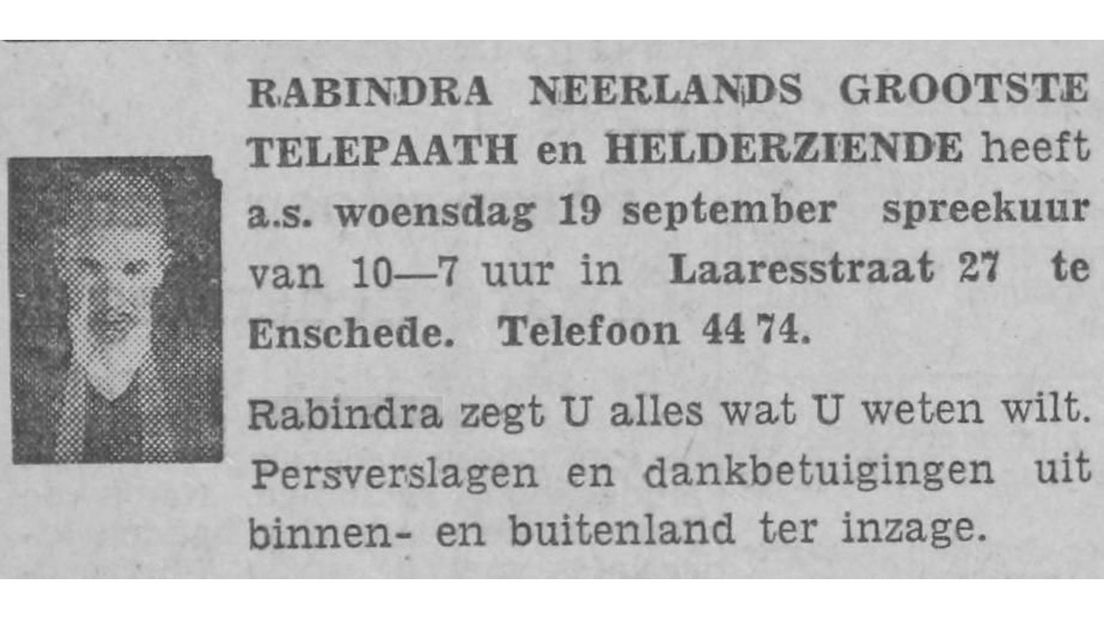 Een van de meer dan achthonderd advertenties van Rabindra