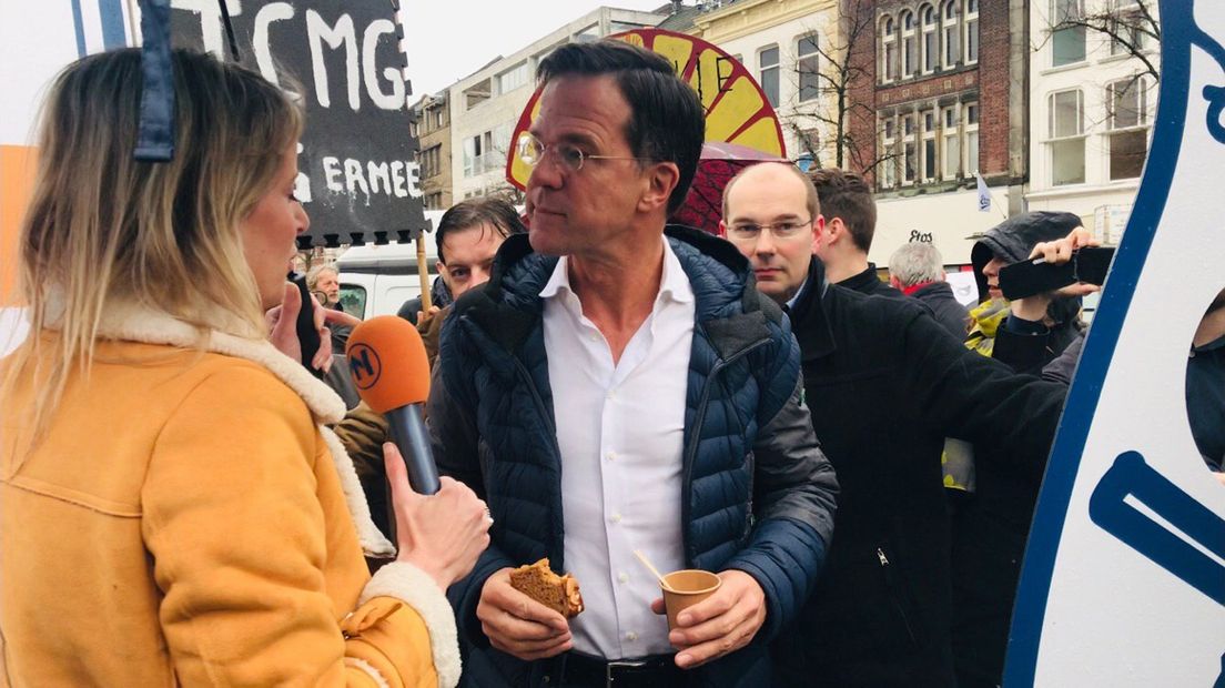 Mark Rutte op bezoek in Groningen tijdens de verkiezingscampagne
