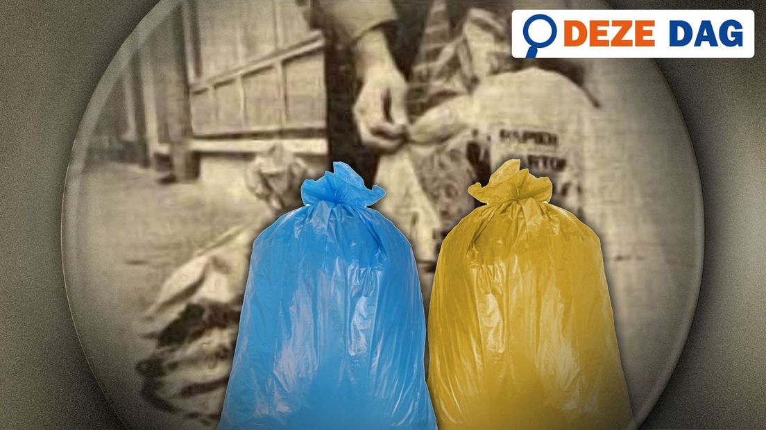 Bewoners van drie Groningse stadswijken kregen in 1981 een blauwe en een gele zak om afval te scheiden