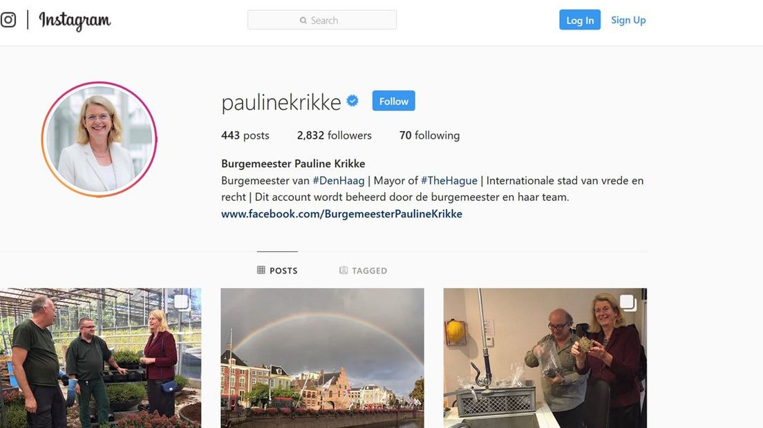 De pagina op Instagram van de Haagse burgemeester Pauline Krikke | Screenshot Instagram