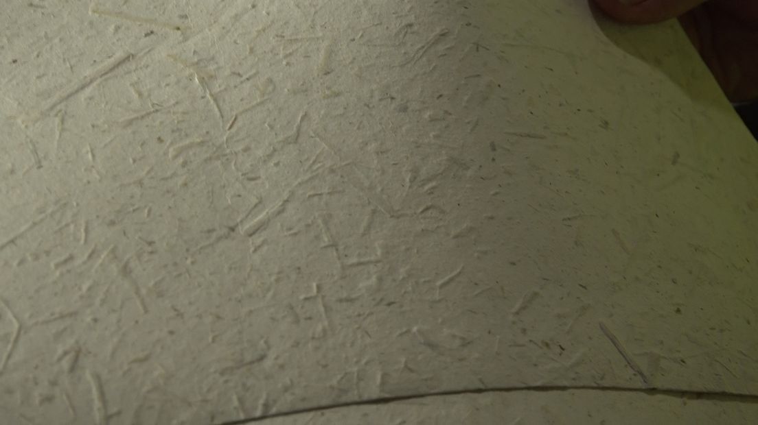 Papier van pandapoep. Het wordt gemaakt in Loenen bij papierfabriek de Middelste Molen. De papierfabriek heeft kilo's poep van de reuzenpanda's Xing Ya en Wu Wen uit Ouwehands Dierenpark in Rhenen gekregen.