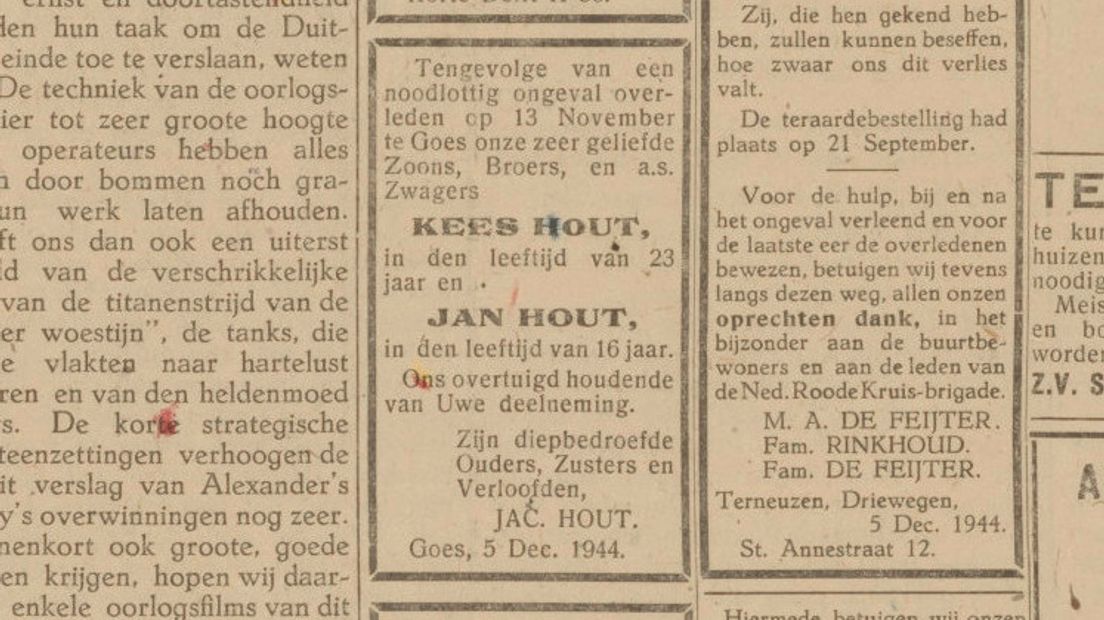 Advertentie Vrije Zeeuw 5 december 1944