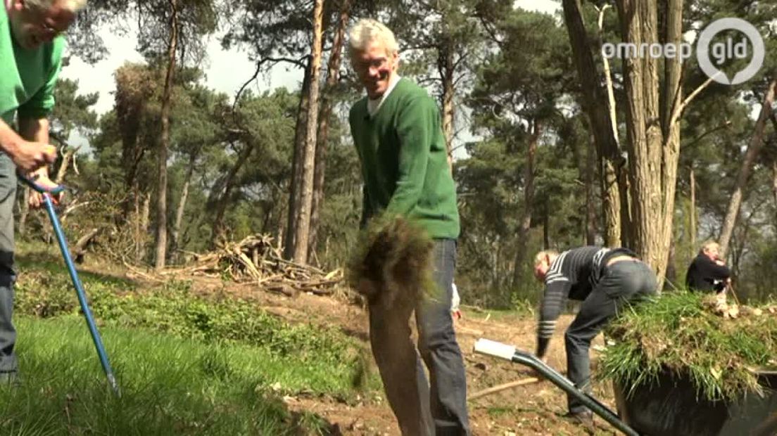 Een tiental vrijwilligers ontdoet vandaag een 12.000 jaar oude rivierduin in Doetinchem van onkruid en begroeiing.