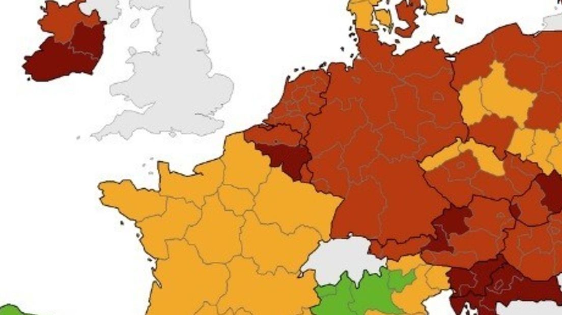 Zeeland donkerrood op Europese kaart