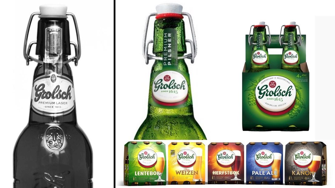 De oude en nieuwe verpakkingen van Grolsch