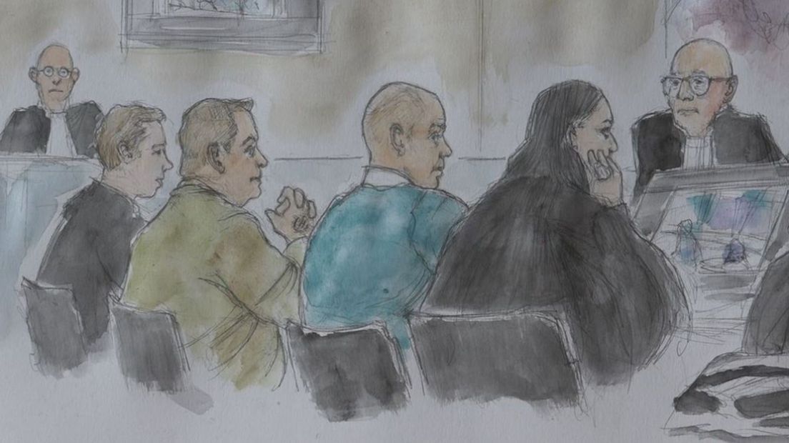 De verdachten van de dubbele moord in Nijmegen (Tekening: Hans Veen)