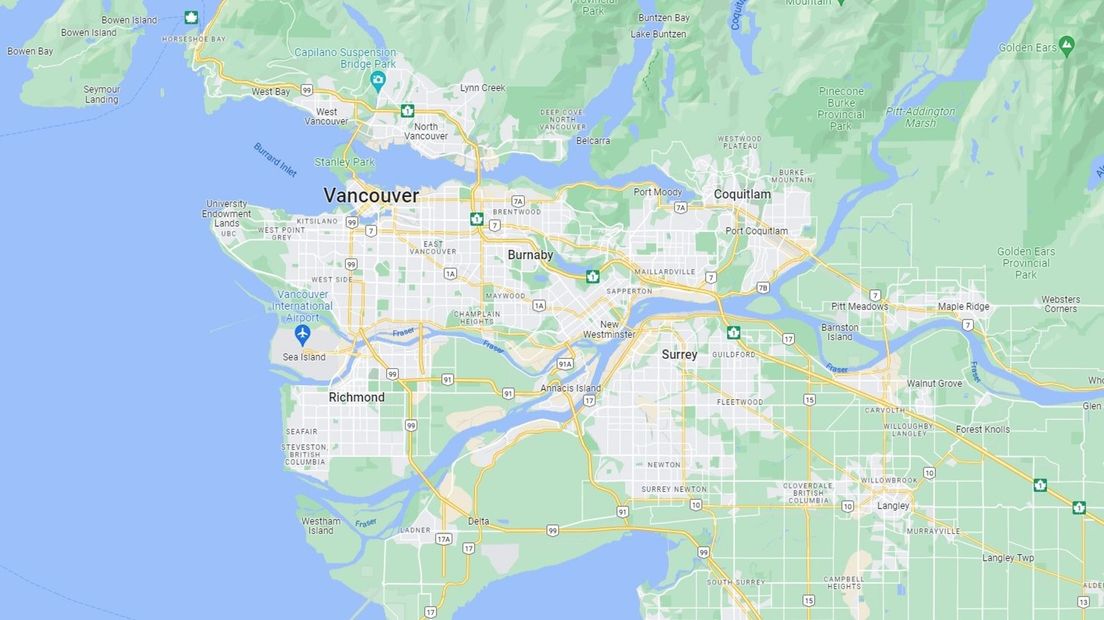 Plattegrond van Vancouver en omliggende gebieden