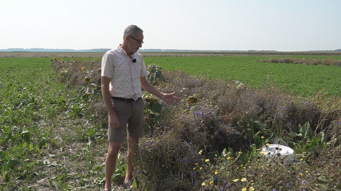 Boer Wim Stegeman laat zien waar hij de emmer heeft staan