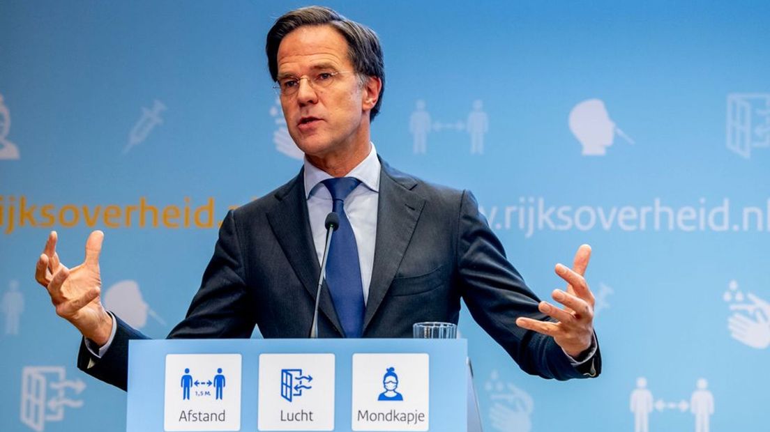 Premier Mark Rutte tijdens een eerdere persconferentie.