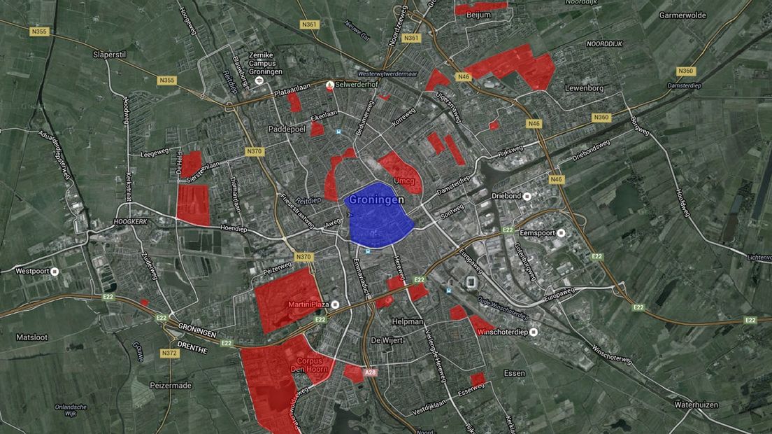 Over de rode zones zijn de partijen het eens, over de binnenstad (blauw) nog niet