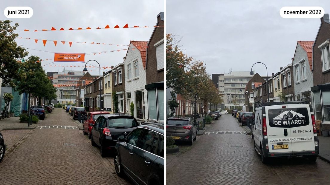 Kijk en vergelijk: een straat in Vlissingen tijdens het EK vorig jaar en het WK dit jaar