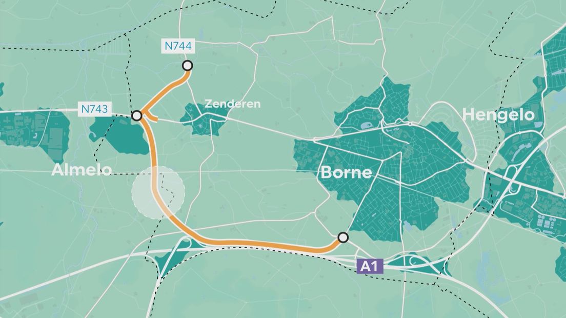 De rondweg om Zenderen volgens het 'bundeling A1/A35'-tracé