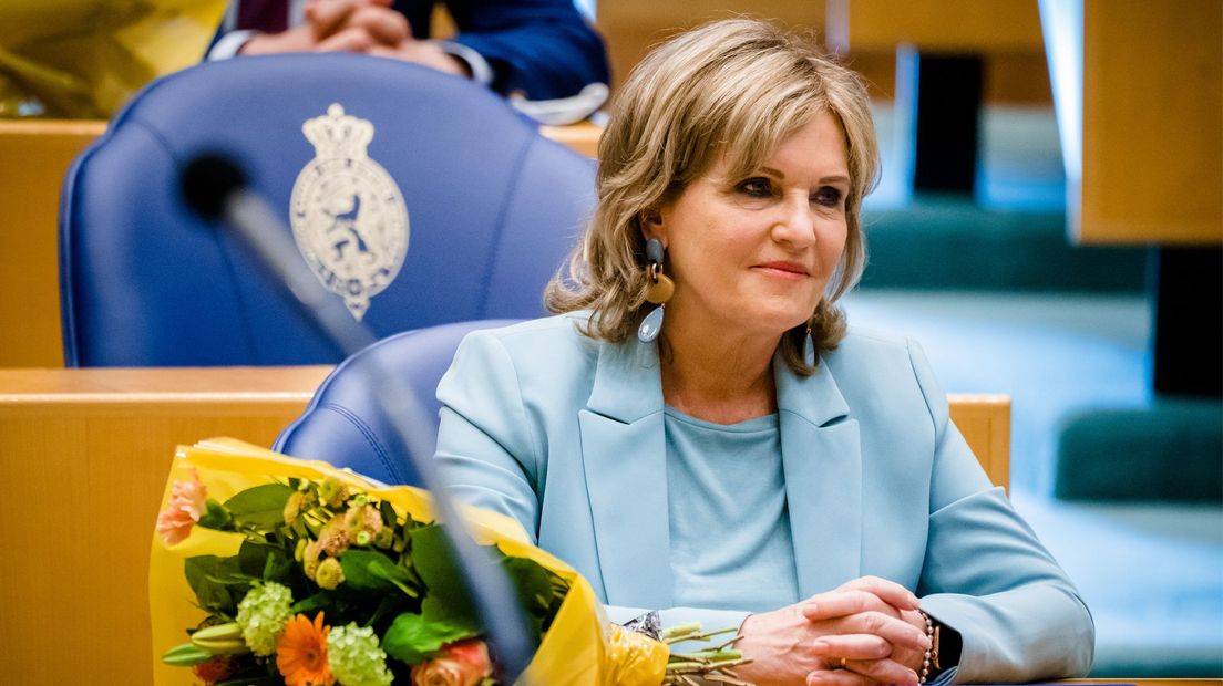 Pia Dijkstra vanmiddag tijdens het afscheid van de Tweede Kamer.