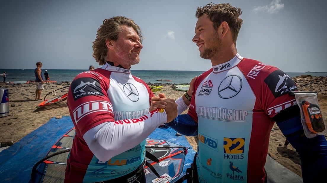 Verseput (rechts) en 43-voudig wereldkampioen Dunkerbeck
