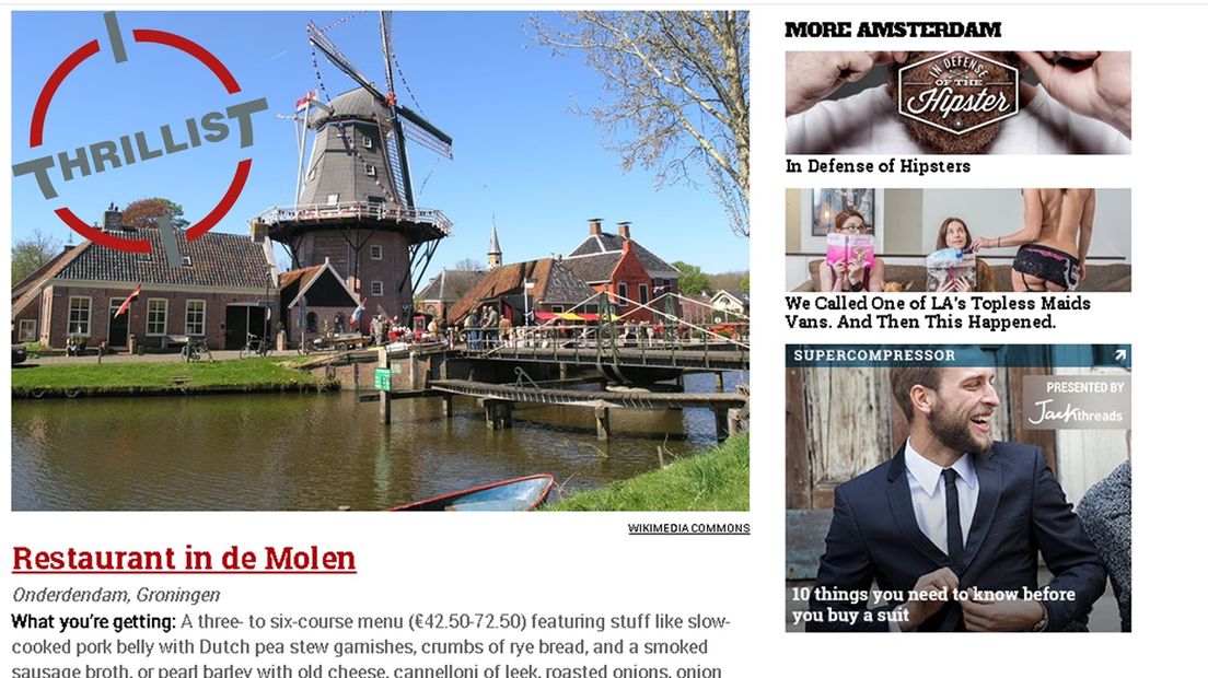 Screenshot van het artikel op Thrillist.com.