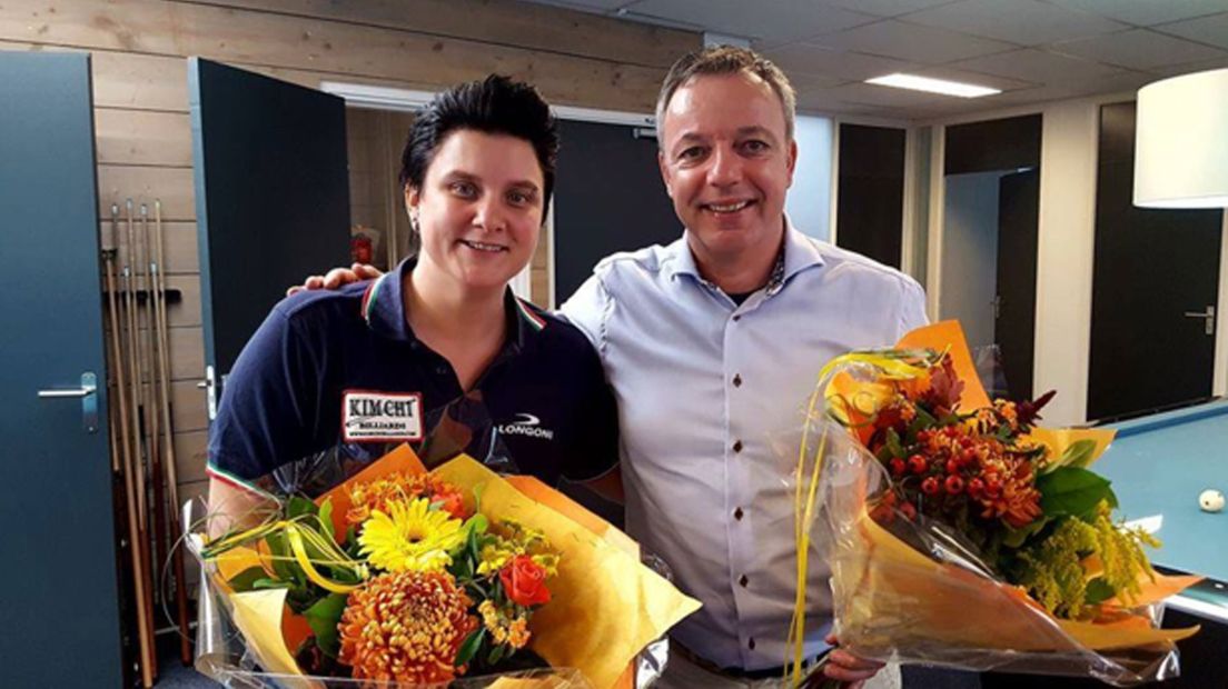 Biljartkampioenen Therese Klompenhouwer en Dick Jaspers
