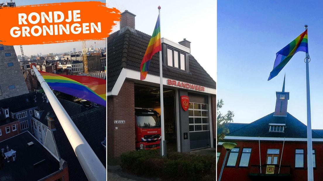De regenboogvlag in top