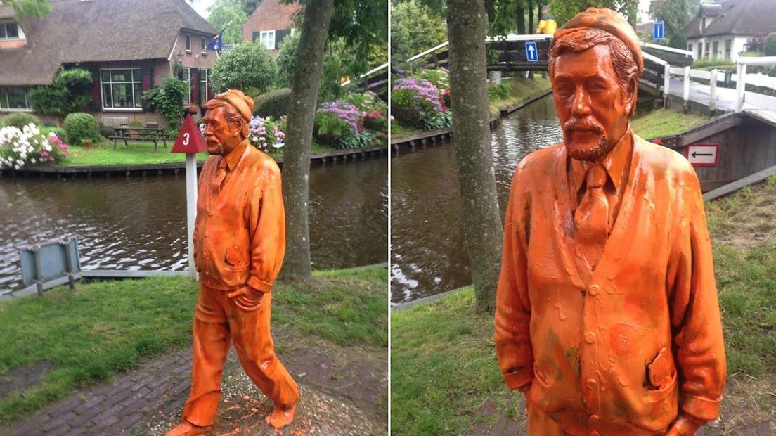 Albert Mol in Giethoorn onder de oranje verf