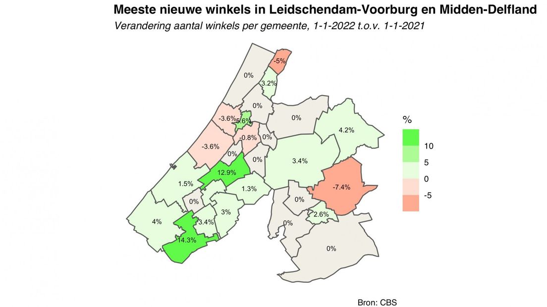 Verandering aantal winkels per gemeente