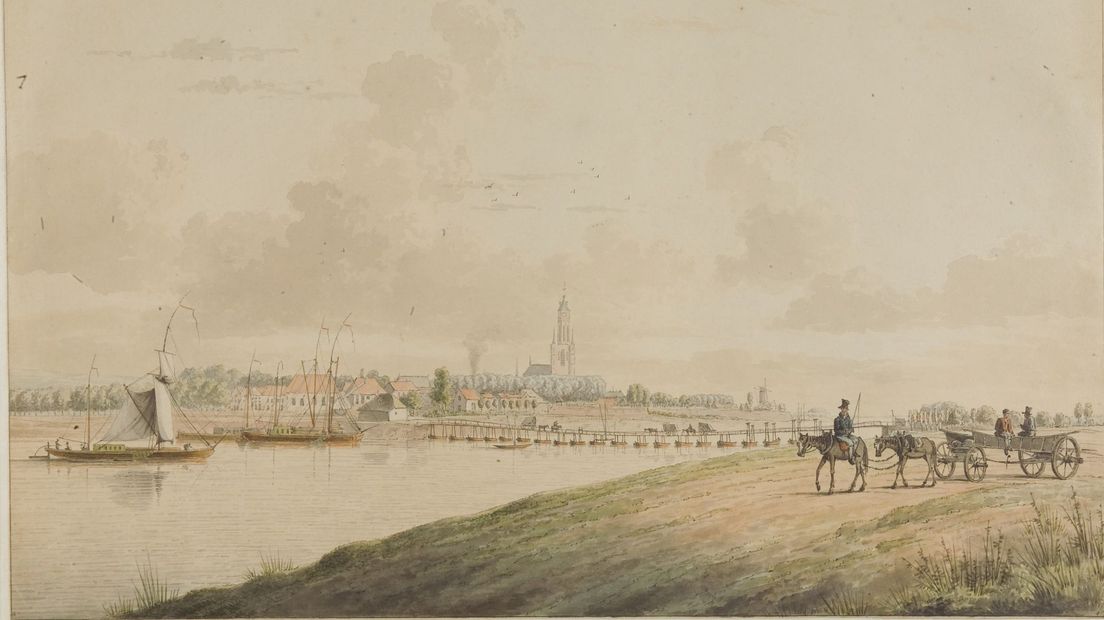 De schipbrug over de Rijn bij Arnhem