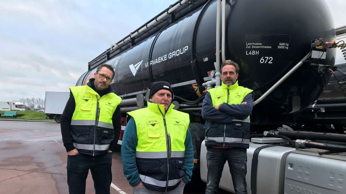 Vrachtwagenchauffeurs Hans Plaggenmars, Justin Klaui en Dave Bok