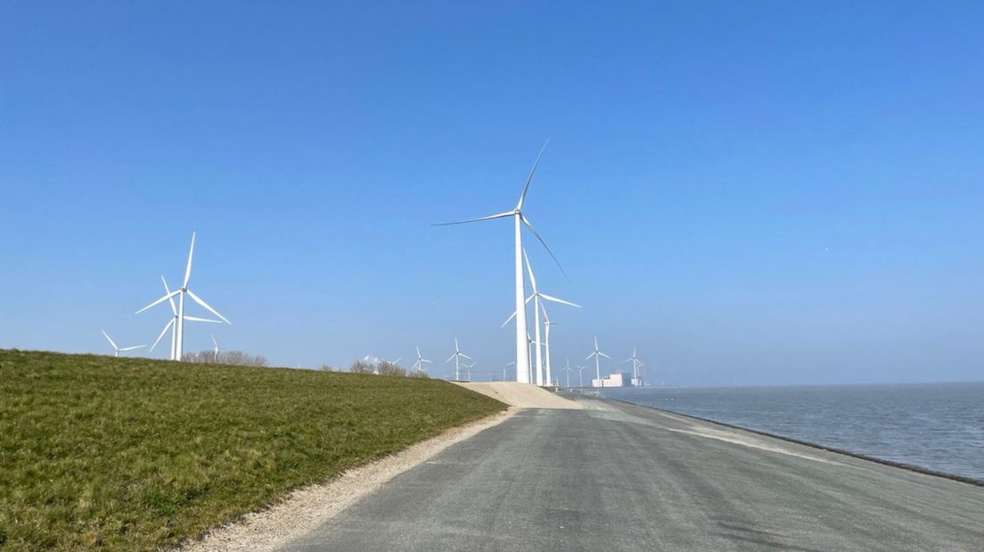 Windmolens langs de Groningse kust
