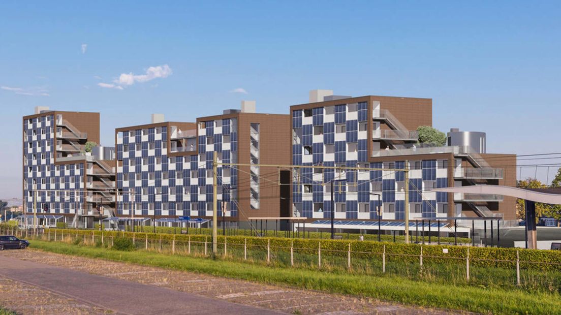 De impressie van de nieuwe studentenwoningen aan de Kanaalweg in Middelburg.