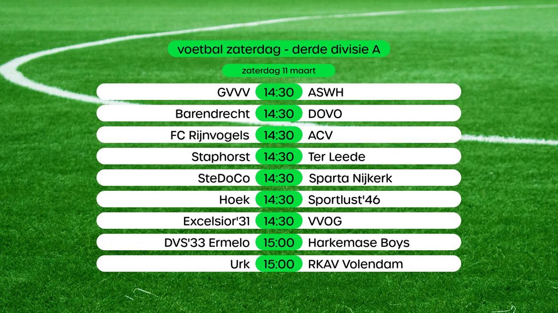 Programma Derde Divisie A, swipe voor stand