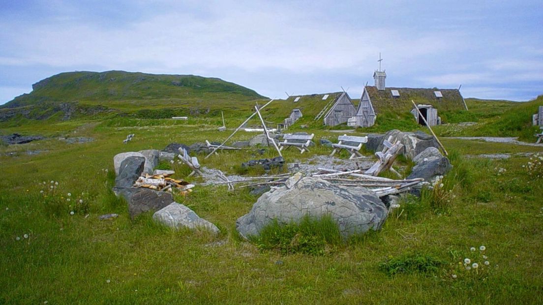 Een reconstructie van het Vikingkamp bij L’Anse aux Meadows