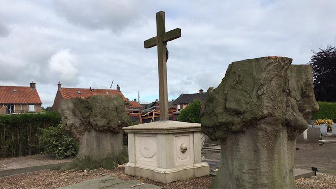 Enorme boomtak op begraafplaats in Albergen opgeruimd, schade nog onduidelijk