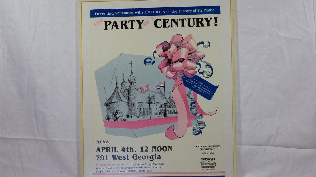 Poster ‘Party of a Century ’ (Coevorden-Vancouver) 1886-1986, met beeld van het kasteel