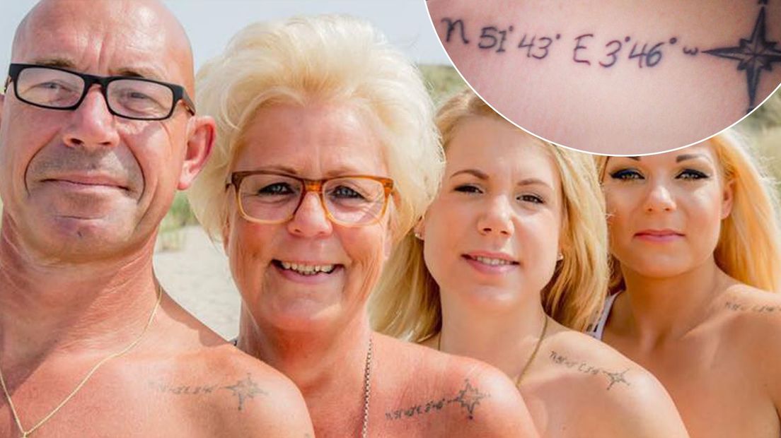 De coördinaten van de favoriete plek op Schouwen van familie De Hamer staan op de schouders van de hele familie