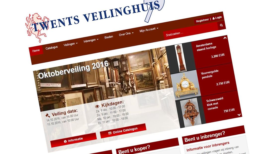 Screenshot website Twents Veilinghuis