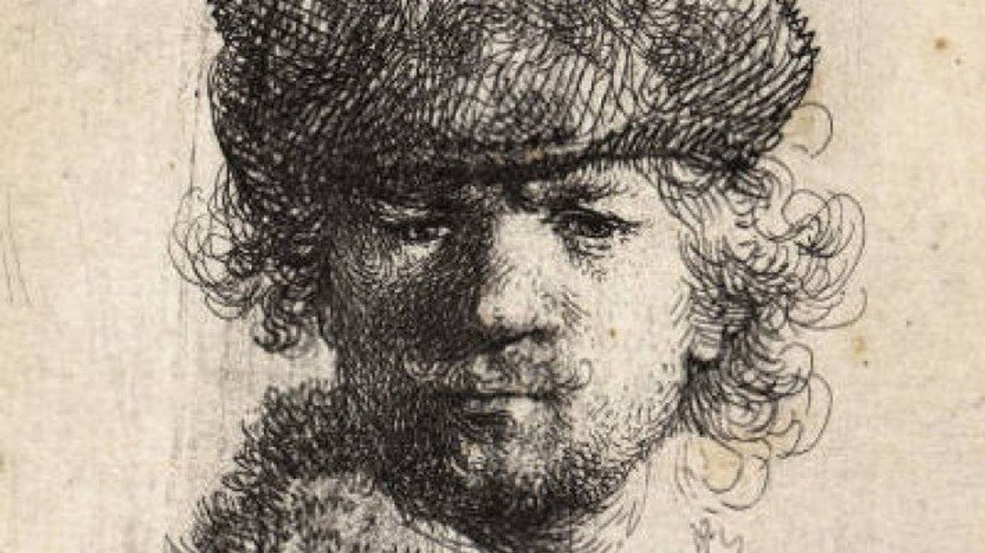 Rembrandt, Zelfportret met bontmuts, 1631, ets, Universiteitsbibliotheek Leiden (locatie UB)