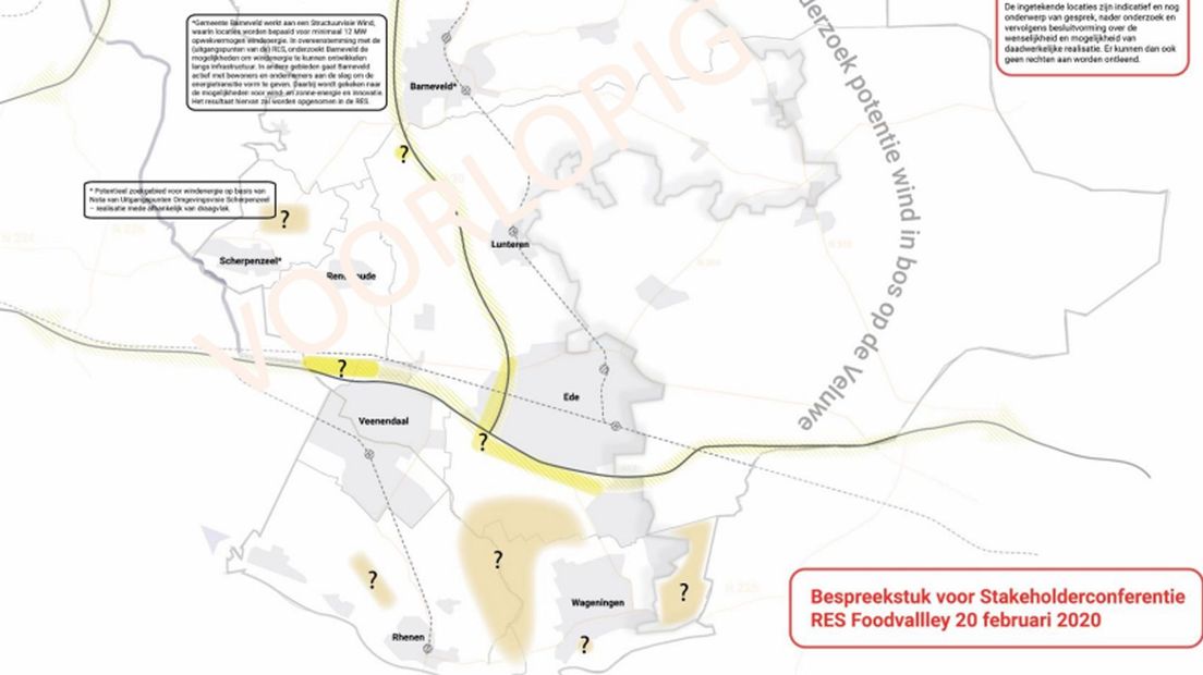 Potentiële onderzoekslocaties voor duurzame energie in de FoodValley