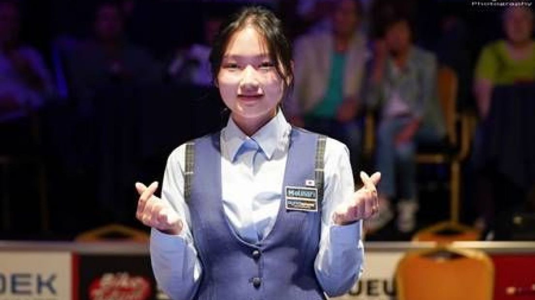 Jieun Han na de overwinning op Yuko Nishimoto in de halve finale