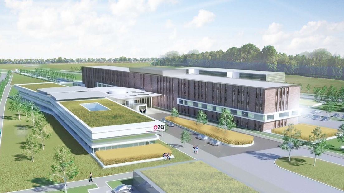 Artist impression van het nieuwe ziekenhuis in Scheemda