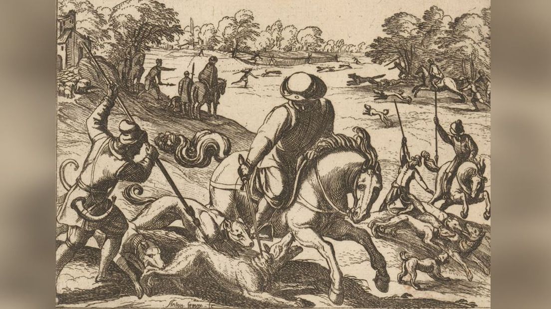 Drijfacht op wolven (prent uit 1598).