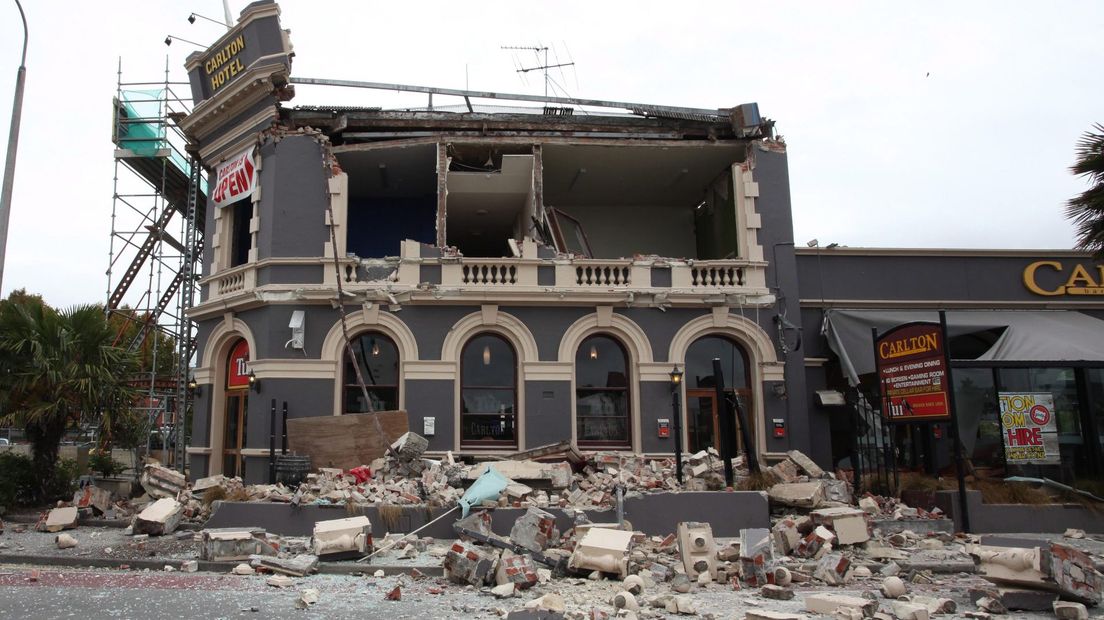Schade aan een huis in Christchurch (Nieuw-Zeeland) na een zware beving in 2011