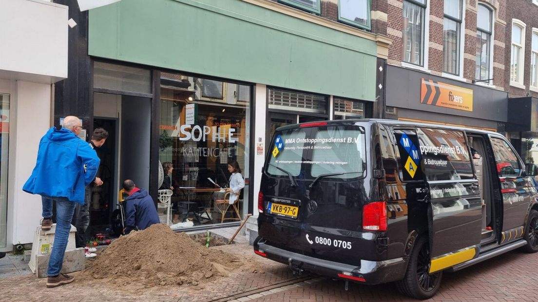 Gaslek in de Haarlemmerstraat in Leiden