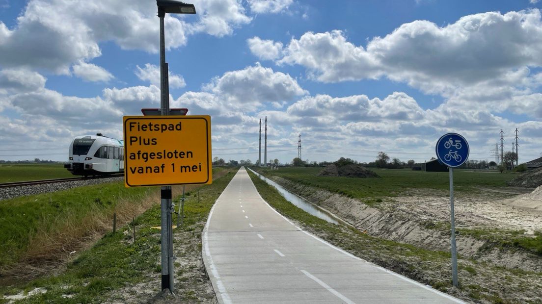 De stremming is op een bord aangegeven