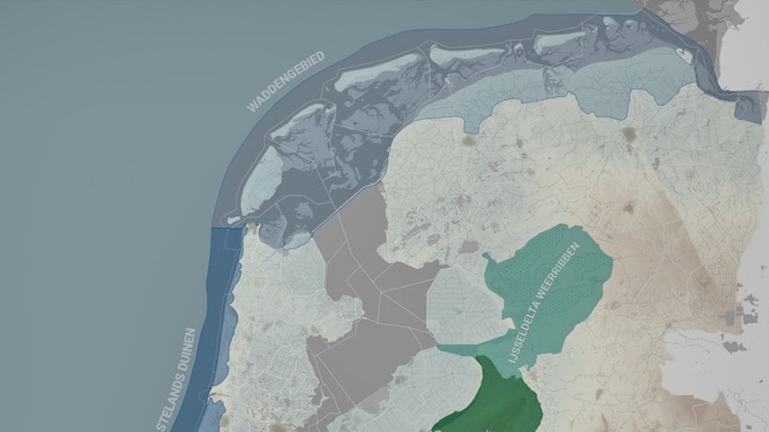 Het gebied dat onder het nieuwe nationale landschapspark Waddengebied valt